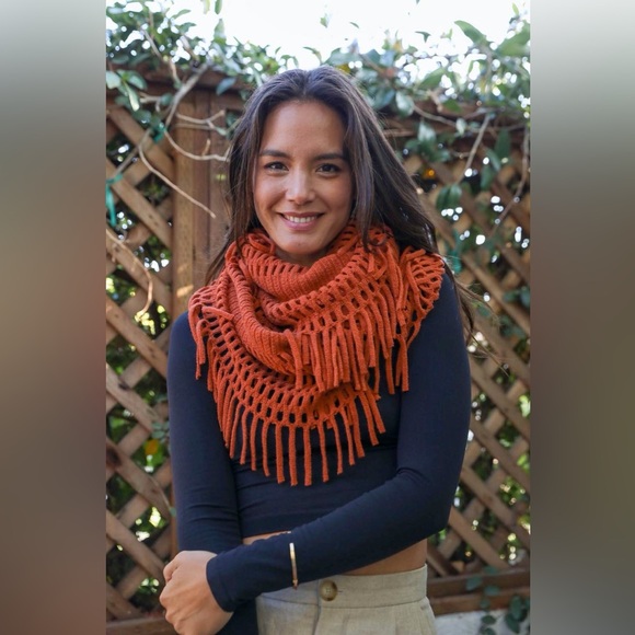 Rust Orange Fringe Knit Infinity Scarf - Picture 1 of 3